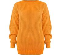 Crazy Fashion Women’s Chunky Oversized Baggy Jumper Ladies Long Sleeve Knitted Sweater Thick Top Round Neck Pull Over Warm Winter Everyday Casual Pullover Plain Tops (NEON Orange, 18-24 Plus Size)