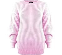Crazy Fashion Women’s Chunky Oversized Baggy Jumper Ladies Long Sleeve Knitted Sweater Thick Top Round Neck Pull Over Warm Winter Everyday Casual Pullover Plain Tops (Baby Pink, 18-24 Plus Size)