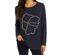 Crazy Fashion Women’s Knit Sweater Long Sleeve Pearl Flower Design - Casual Fall Winter Pullover Tunic Tops - Elegant Soft Knitwear Plain Shirts Plus Size Jumpers (UK 12-24, Navy Blue)