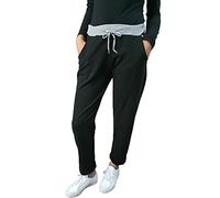 Crazy Fashion Women’s Ladies Denim Joggers Marble Printed Sweatpants Ribbed Waistband Trousers Ladies Casual Summer Drawstring Italian Gym Running Pants Plus Size 8-22 (Plain Black, 18)