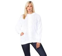 Crazy Fashion Women’s Long Sleeve Winter Chunky Cable Knit Front Button Top Long Sleeve Aran Crew Neck Warm 7 Button Knitted Cardigan Ladies Sweater Regular Plus Size (UK 18-24),White