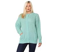 Crazy Fashion Women’s Long Sleeve Winter Chunky Cable Knit Front Button Top Long Sleeve Aran Crew Neck Warm 7 Button Knitted Cardigan Ladies Sweater Regular Plus Size (UK 18-24),Mine Green