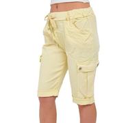 Crazy Fashion Women’s Magic Shorts - Ladies Cargo Plain Stretch Fit Trousers Casual Everyday Outdoor High Elasticated Waist Summer Shorts Turn Up Combat Pants Plus Size (Yellow, UK 12)