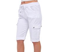Crazy Fashion Women’s Magic Shorts - Ladies Cargo Plain Stretch Fit Trousers Casual Everyday Outdoor High Elasticated Waist Summer Shorts Turn Up Combat Pants Plus Size (White, UK 14)
