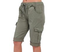 Crazy Fashion Women’s Magic Shorts - Ladies Cargo Plain Stretch Fit Trousers Casual Everyday Outdoor High Elasticated Waist Summer Shorts Turn Up Combat Pants Plus Size (Khaki, UK 22)