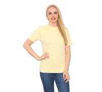 Crazy Fashion Women’s Short Sleeve Soft Smooth Knitted Round Neck Cable Jumper Pattern Sweaters and Jumpers Pull Over Knit Warm Top Everyday Casual Plus Size Tops -Lemon -16-18