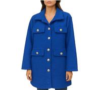 Crazy Fashion Women’s Tweed Teddy Bear Wool Coat - Long Sleeve Jacket Button Down Jacket with Pockets, Elegant Winter Outerwear Top Gold Button Collared Plus Sizes Ladies Coats (Royal Blue, UK 12-24)