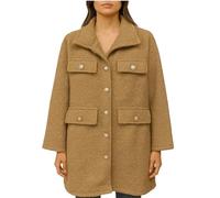 Crazy Fashion Women’s Tweed Teddy Bear Wool Coat - Long Sleeve Jacket Button Down Jacket with Pockets, Elegant Winter Outerwear Top Gold Button Collared Plus Sizes Ladies Coats (Camel, UK 12-24)