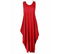 Crazy Fashion Women Sleeveless Parachute Langelook Tulip Loose Fit Baggy Romper Dress for Summer Plain Tunic Casual Ladies Tops Red 20-22