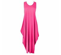 Crazy Fashion Women Sleeveless Parachute Langelook Tulip Loose Fit Baggy Romper Dress for Summer Plain Tunic Casual Ladies Tops Cerise 20-22