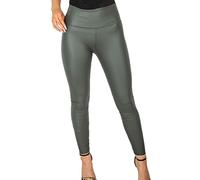 Crazy Fashion Womens High Waisted Leggings Soft PU Fleece Tights Stretchy Faux Leather Wet Look Pants for Ladies (Khaki, 8)