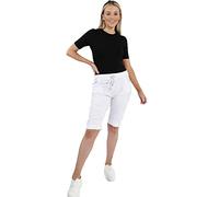 Crazy Fashion Womens Italian Plain Summer Short Stretch Drawstring Camouflage Army Printed Casual Hot Pants Ladies Turn Up Women Magic Shorts with Pockets 8-22 (18, White)