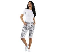 Crazy Fashion Womens Italian Plain Summer Short Stretch Drawstring Camouflage Army Printed Casual Hot Pants Ladies Turn Up Women Magic Shorts with Pockets (UK 18-22, Army White)