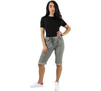 Crazy Fashion Womens Italian Plain Summer Short Stretch Drawstring Camouflage Army Printed Casual Hot Pants Ladies Turn Up Women Magic Shorts with Pockets 8-22 (20, Khaki)