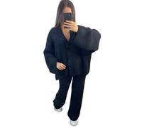 Crazy Fashion Womens Knitted Loungewear Sets Ladies Plain Chunky 5 Button Casual Winter Warm Oversized Baggy Loose Fit Ladies 2 Piece Tracksuits UK 8-14