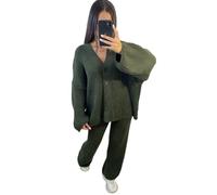 Crazy Fashion Womens Knitted Loungewear Sets Ladies Plain Chunky 5 Button Casual Winter Warm Oversized Baggy Loose Fit Ladies 2 Piece Tracksuits UK 8-14