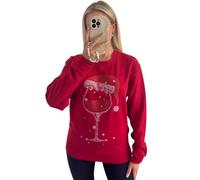 Crazy Fashion Womens Long Sleeve Merry Christmas Slogan Print Xmas Oversized Sweater Ladies Round Neck Christmas Tree Jumper Top Pull Over (Wine Glass Santa Red, UK 20-22)
