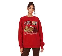 Crazy Fashion Womens Long Sleeve Merry Christmas Slogan Print Xmas Oversized Sweatshirt Ladies Round Neck Christmas Tree Jumper Top Pull Over (Man & Treen Print Red, UK 8-10)