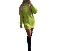 Crazy Fashion Womens Long Sleeve Polo Neck Chunky Knitted Jumper Ladies Loose Fit Roll Neck Knitted Cuffed Casual Baggy Sweater Tops for Winter UK 12 to 14 Lime Green