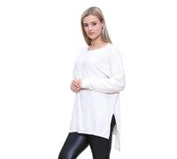 Crazy Fashion Womens Oversized High Low Dipped Hem Long Line Round Neck Dress T-Shirt Tops Baggy Ladies Plain Dip Hem Long Sleeve Top UK One Size 8-16 White