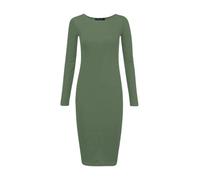 Crazy Fashion Womens Plain and Printed Long Sleeve Round Neck Stretch Jersey Bodycon Ladies Dress Midi All Season Solid Color Casual Dresses for Women Khaki 8-10