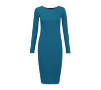 Crazy Fashion Womens Plain and Printed Long Sleeve Round Neck Stretch Jersey Bodycon Ladies Dress Midi All Season Solid Color Casual Dresses for Women Teal 12-14