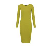 Crazy Fashion Womens Plain and Printed Long Sleeve Round Neck Stretch Jersey Bodycon Ladies Dress Midi All Season Solid Color Casual Dresses for Women Mustard 8-10