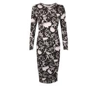 Crazy Fashion Womens Plain and Printed Long Sleeve Round Neck Stretch Jersey Bodycon Ladies Dress Midi All Season Solid Color Casual Dresses for Women Skull Rose 8-10