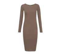 Crazy Fashion Womens Plain and Printed Long Sleeve Round Neck Stretch Jersey Bodycon Ladies Dress Midi All Season Solid Color Casual Dresses for Women Mocha 12-14