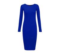 Crazy Fashion Womens Plain and Printed Long Sleeve Round Neck Stretch Jersey Bodycon Ladies Dress Midi All Season Solid Color Casual Dresses for Women Turquiose 8-10 Royal Blue