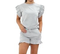 Crazy Fashion Womens Plain Peplum Frill Short Sleeve Top Shorts Co ord Set Ladies 2PCS Tracksuit Casual Outfit Summer Plus size Loungewear (Grey, XXL (UK 16-18)