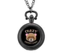 Crazy Ferret Lady Vintage Pocket Watch Alloy Pendant Watches Necklace Gift for Men Women Black-Style