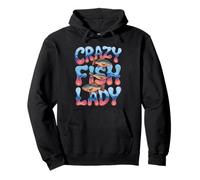 Crazy Fish Lady Quote with Tropical Fish Silhouettes Pullover Hoodie
