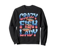 Crazy Fish Lady Quote with Tropical Fish Silhouettes Sweatshirt