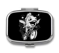 Crazy Fish Rider Riding A Bike Travel Pill Organizer with Mirror