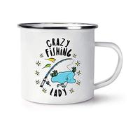 Crazy Fishing Lady Stars Retro Enamel Mug Cup
