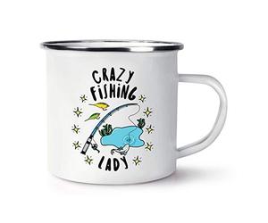 Crazy Fishing Lady Stars Retro Enamel Mug Cup