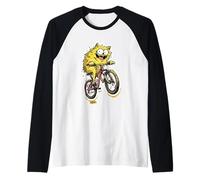 Crazy Fun Cat Riding Bicycle Funny Cartoon Art Raglan Baseball Tee