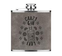 Crazy Gin Lady Stars 6oz PU Leather Hip Flask Grey Luxe