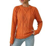 Crazy Girls Fashion Ladies Womens New Chunky Diamond Cable Knitted Long Sleeve Sweater Pull Over Jumper Top (UK, Numeric, 12, 14, Regular, Regular, Orange)
