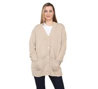 Crazy Girls Fashion Ltd Oversized V-Neck Knitted Cardigan for Women - Long Sleeve 5-Button Jumper with Front Pockets, Soft Everyday Layering, UK Sizes 8-26 Stone