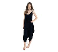 Crazy Girls New Womens Plain Ali Baba Hareem Suit Cami Strappy Oversized All in One Jumpsuit, Black Plain, ML (UK 12-14)