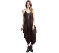 Crazy Girls New Womens Plain Ali Baba Hareem Suit Cami Strappy Oversized All in One Jumpsuit, Brown Plain, SM (UK 8-10)