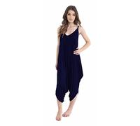 Crazy Girls New Womens Plain Ali Baba Hareem Suit Cami Strappy Oversized All in One Jumpsuit, Navy Plain, XXL (UK 20-22)