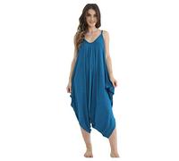 Crazy Girls New Womens Plain Ali Baba Hareem Suit Cami Strappy Oversized All in One Jumpsuit, Teal Plain, XXL (UK 20-22)