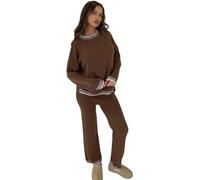 Crazy Girls Women’s Knitted Oversized Winter Warm Co-Ord Tracksuit Sets Ladies Long Sleeve Knitwear Jumper 2 Pcs Set Size UK 8-16 (UK, Alpha, One Size, Regular, Regular, Brown)