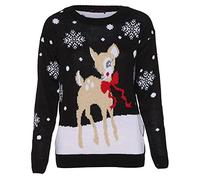 Crazy Girls Womens Baby Reindeer Christmas Jumper Kids Unisex Bambi Deer Xmas Knitted Top 7/8 Years-M/L (S/M-UK8/10, Black- Baby Reindeer Jumper)