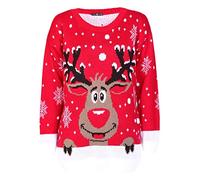 Crazy Girls Womens Baby Reindeer Christmas Jumper Kids Unisex Bambi Deer Xmas Knitted Top 7/8 Years-M/L (Kids 7/8 Years, Red - Snowflake)