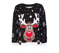 Crazy Girls Womens Baby Reindeer Christmas Jumper Kids Unisex Bambi Deer Xmas Knitted Top 7/8 Years-M/L (Kids 7/8 Years, Black - Snowflake)