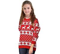 Crazy Girls Womens Baby Reindeer Christmas Jumper Kids Unisex Bambi Deer Xmas Knitted Top 7/8 Years-M/L (Kids 9/10 Years, Red- Boohoo Reindeer Jumper)